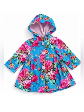 Maria Elena Toddler Floral Coat Blue Pink Hooded 2T